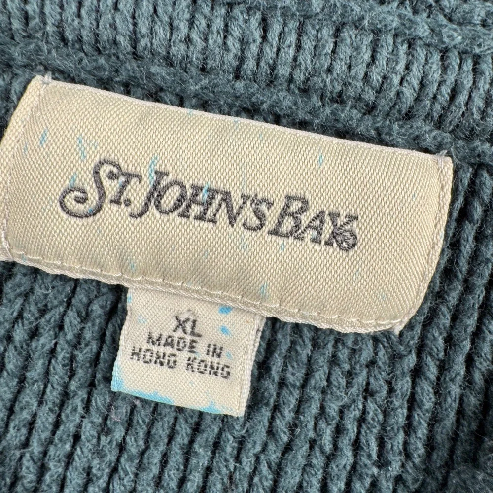 St. Johns Bay Sweater Women XL Teal Cable Knit Shawl Collar Pullover Grandpacore
